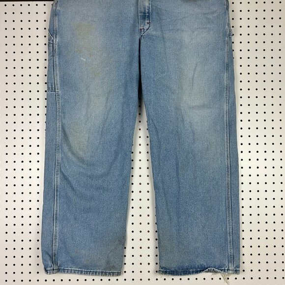 Dickies Bib Overalls 38x30 Carpenter Farmer Jeans Blue Denim Work Light Wash Y2K - Picture 3 of 8